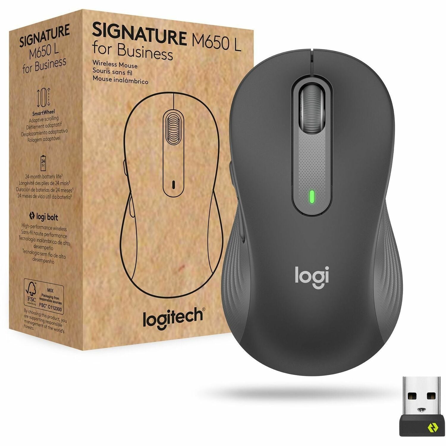 Wireless - Bluetooth/Radio Frequency - Graphite - USB - 4000 dpi - Scroll Wheel - 5 Button(s) - Large Hand/Palm Size - Right-handed - 1 Each