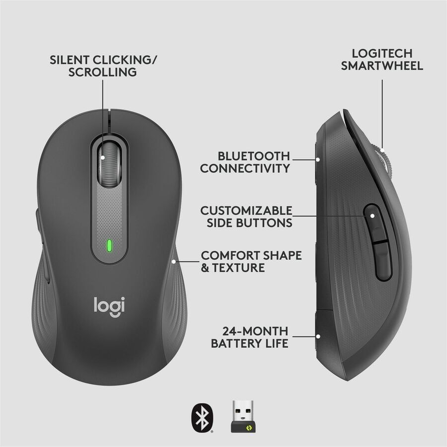 Wireless - Bluetooth/Radio Frequency - Graphite - USB - 4000 dpi - Scroll Wheel - 5 Button(s) - Large Hand/Palm Size - Right-handed - 1 Each