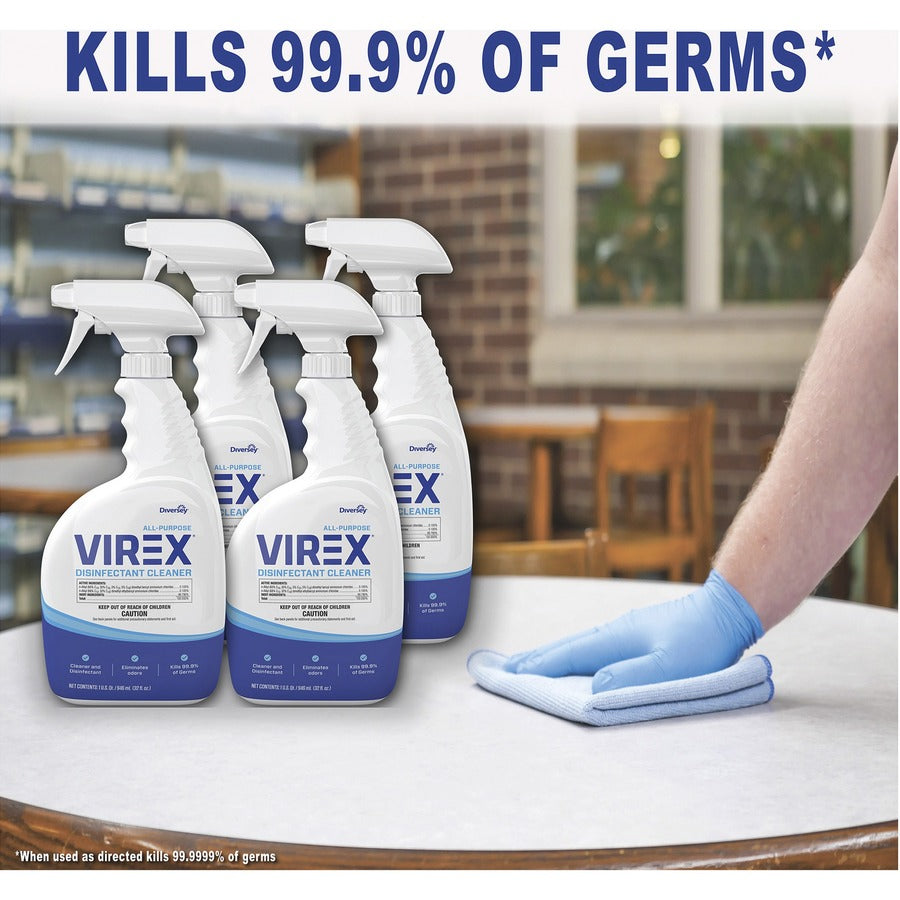 Diversey All-Purpose Virex Disinfectant Cleaner - Ready-To-Use - 32 fl oz (1 quart) - Citrus Scent - Deodorize, Odor Neutralizer - Clear Spray Bottle - 4 / Carton