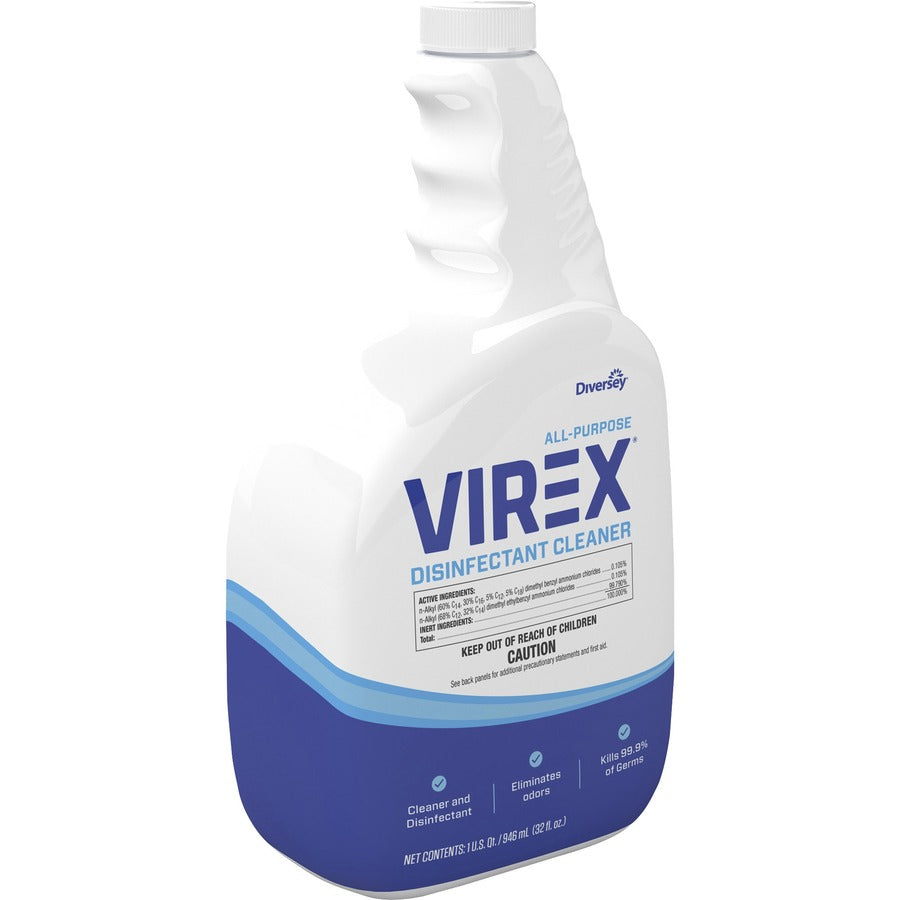 Diversey All-Purpose Virex Disinfectant Cleaner - Ready-To-Use - 32 fl oz (1 quart) - Citrus Scent - Deodorize, Odor Neutralizer - Clear Spray Bottle - 4 / Carton