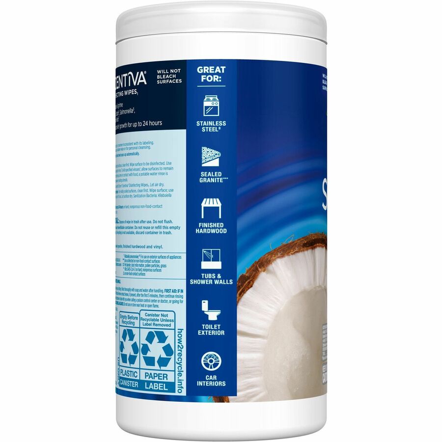 Clorox Scentiva Wipes, Bleach Free Cleaning Wipes - Ready-To-Use - Coconut & Water Lily Scent - Bleach-free, Disinfectant, Deodorize - White - 75/Tub - 1 Each
