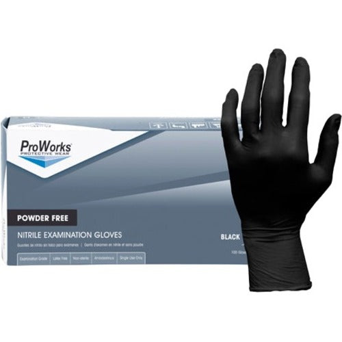 ProWorks Black Nitrile Exam Gloves, Powder Free 5 mil (GL-N145F) - 5 mil Thickness - Small Size - Black - Textured, Latex-free, Non-sterile - 100 / Box