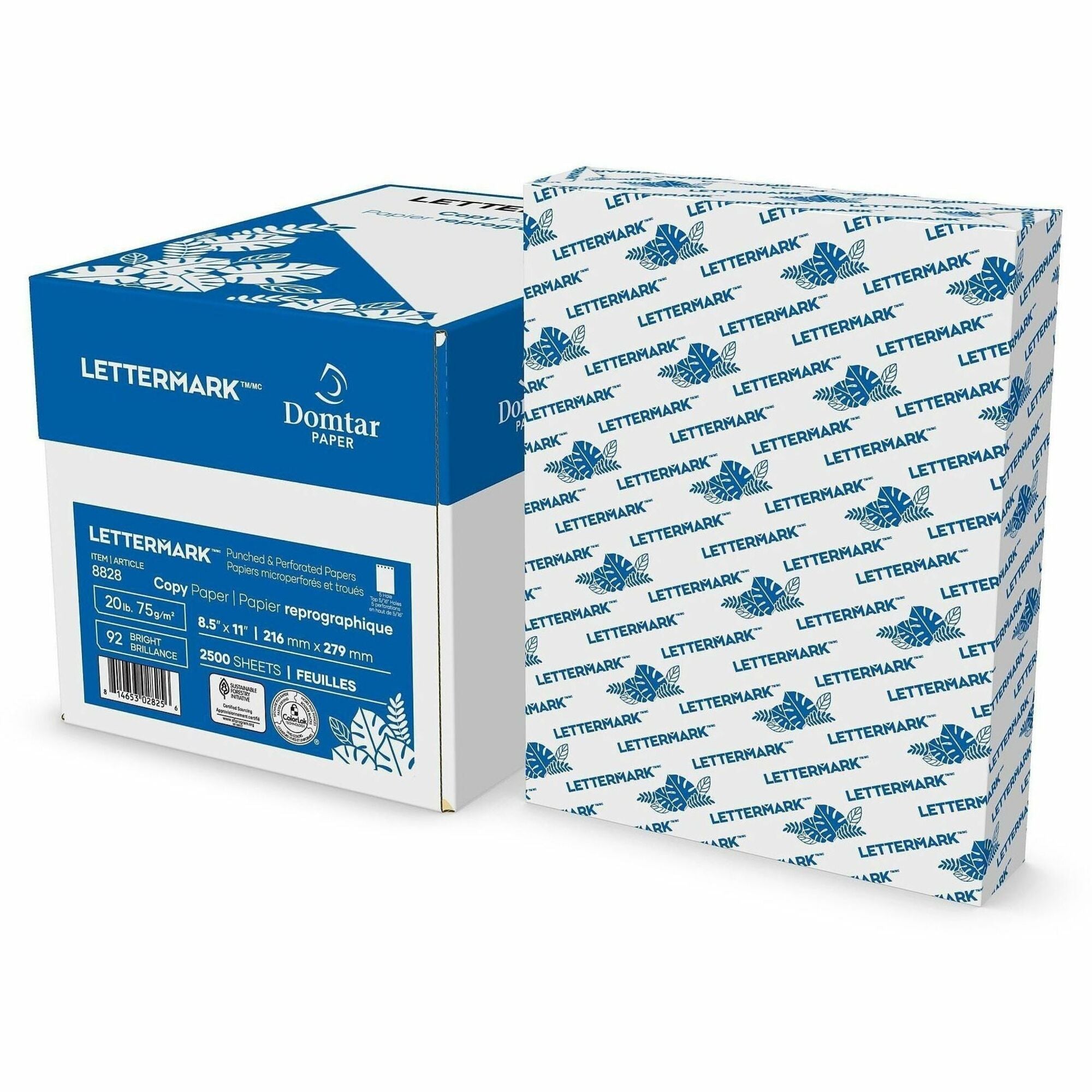 92 Brightness - Letter - 8 1/2" x 11" - 20 lb Basis Weight - 75 g/m² Grammage - Sustainable Forestry Initiative (SFI) - Acid-free, ColorLok Technology - Black - 2500 Sheets