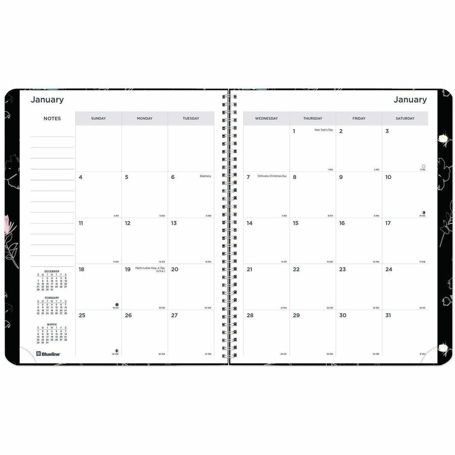 Rediform Essential Weekly/Monthly Planner, 14-Month, December 2025–January 2027, Twin Wire, Dramatic Floral, Soft Cover, Ruled, Tear-off Corners, Monthly Tabs, 1 Each