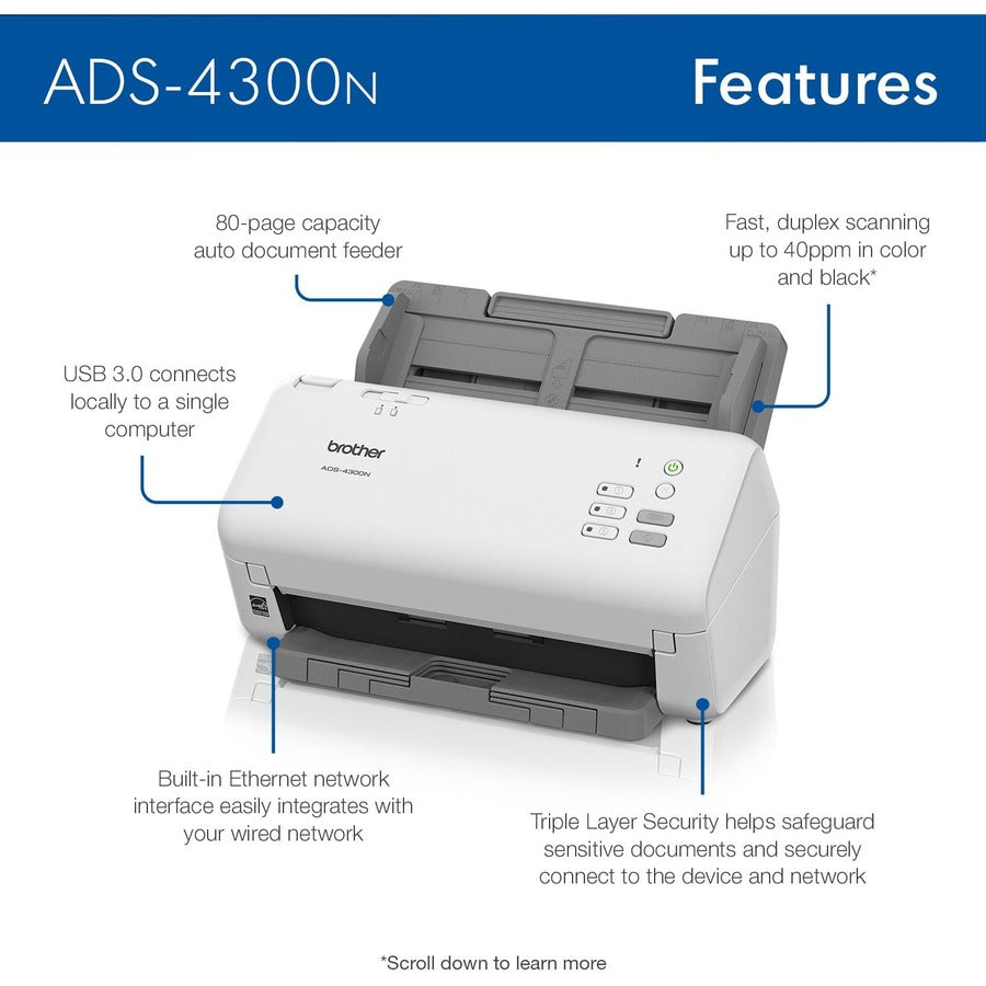 48-bit Color - 40 ppm (Mono) - 40 ppm (Color) - Duplex Scanning - USB