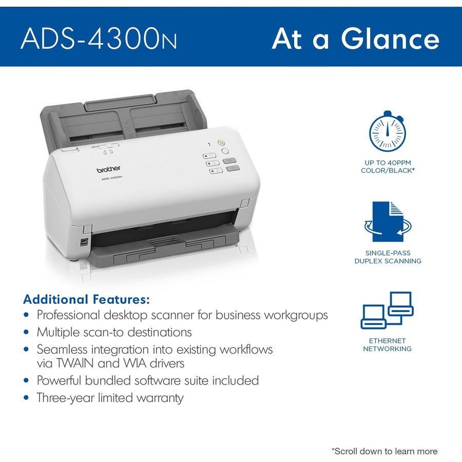 48-bit Color - 40 ppm (Mono) - 40 ppm (Color) - Duplex Scanning - USB