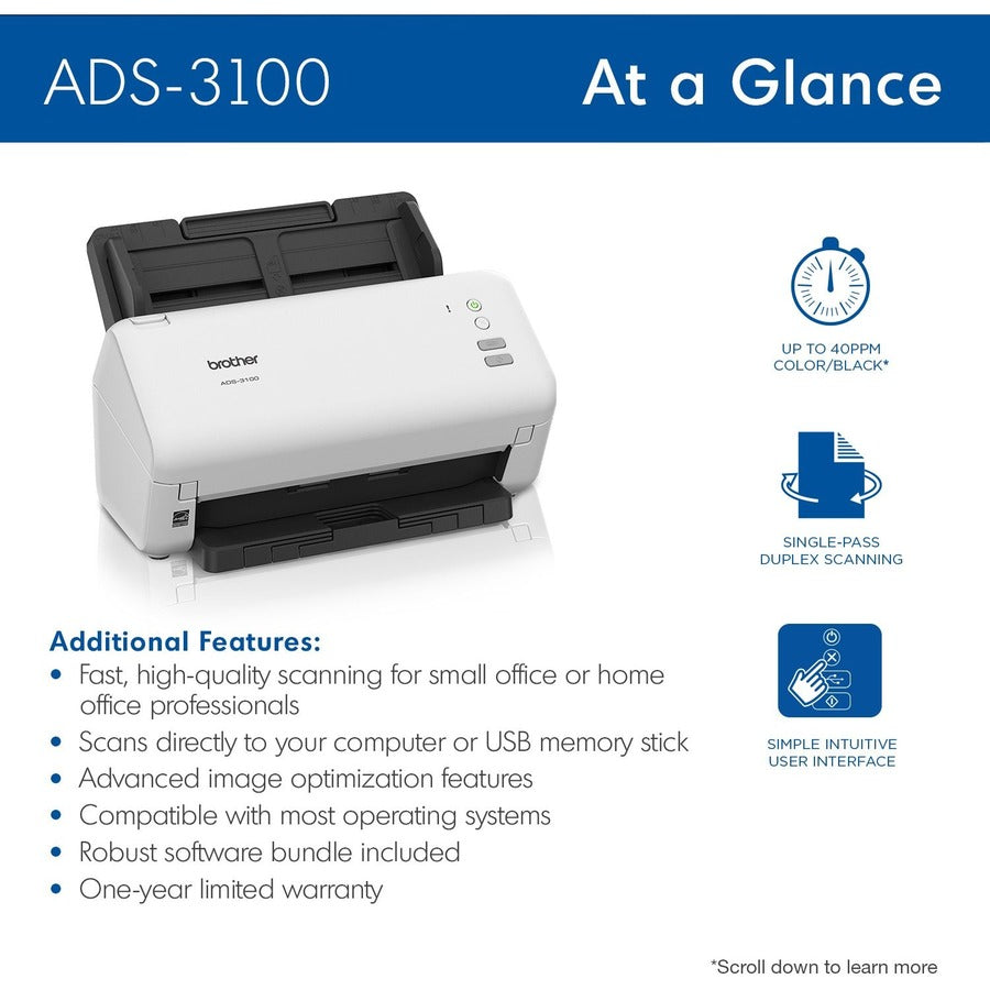48-bit Color - 40 ppm (Mono) - 40 ppm (Color) - Duplex Scanning - USB