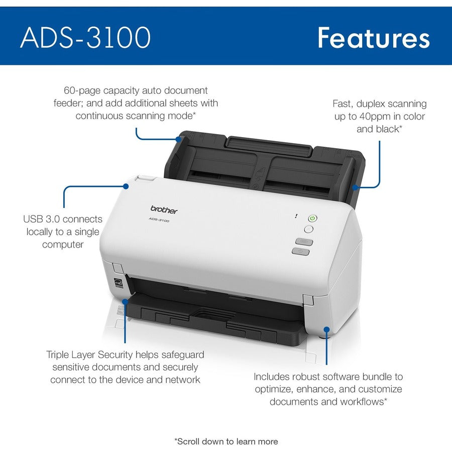 48-bit Color - 40 ppm (Mono) - 40 ppm (Color) - Duplex Scanning - USB