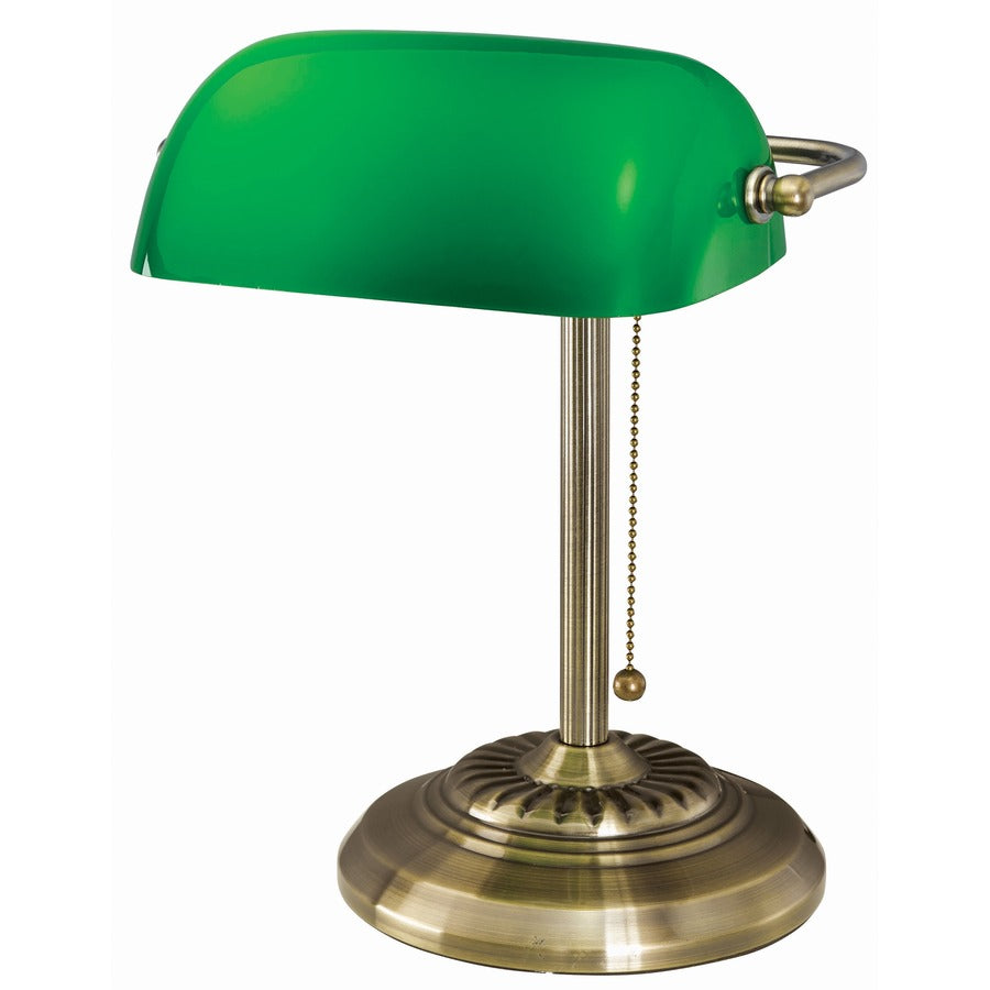 Victory Light Banker's Brass Desk Lamp - 12.5" Height - 10 W LED Bulb - Hanging Chain, Durable - Metal - Desk Mountable - Brass, Green - for Desk, Bank, Office, Reception