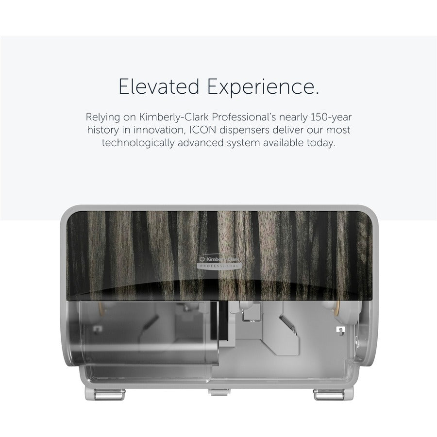 Kimberly-Clark Professional ICON Standard Roll Horizontal Toilet Paper Dispenser - Coreless - 2 x Roll - Ebony Woodgrain - Refillable, Key Lock - 1 Each