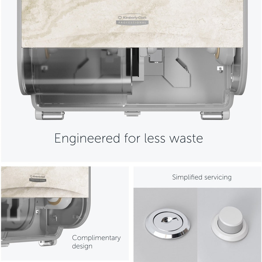 Kimberly-Clark Professional ICON Standard Roll Horizontal Toilet Paper Dispenser - Coreless - 2 x Roll - Warm Marble - Refillable, Key Lock - 1 Each