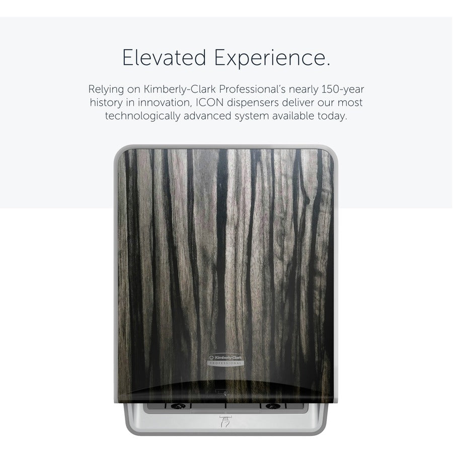 Kimberly-Clark Professional ICON Auto Roll Towel Dispenser - Touchless Dispenser - 16.5" Height x 12.4" Width x 10.2" Depth - Ebony Woodgrain - Automatic, Hinged, Jam-free, Key Lock, Push Button, Long Lasting - 1 Each