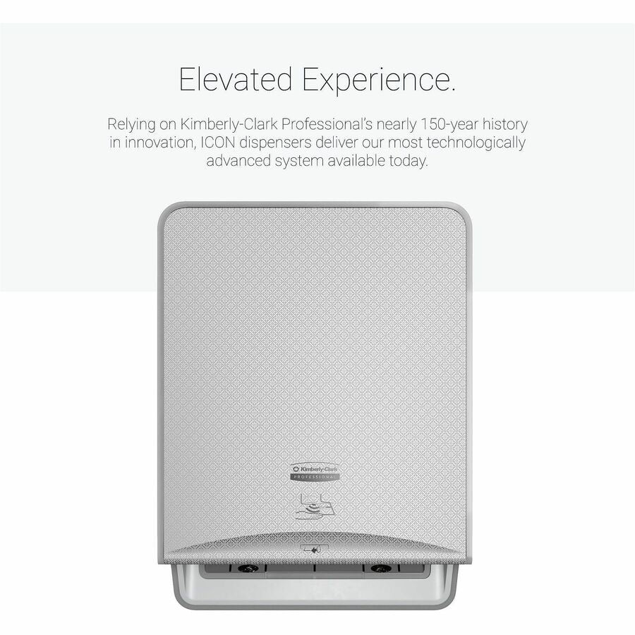 Kimberly-Clark Professional ICON Auto Roll Towel Dispenser - Touchless Dispenser - 16.5" Height x 12.4" Width x 10.2" Depth - Silver Mosaic - Automatic, Hinged, Jam-free, Key Lock, Push Button, Long Lasting - 1 Each