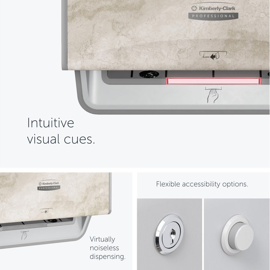 Kimberly-Clark Professional ICON Auto Roll Towel Dispenser - Touchless Dispenser - 16.5" Height x 12.4" Width x 10.2" Depth - Warm Marble - Automatic, Hinged, Jam-free, Key Lock, Push Button, Long Lasting - 1 Each