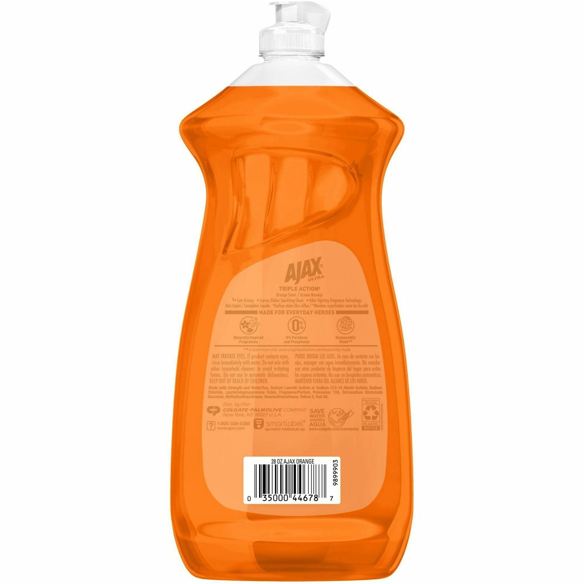 AJAX Triple Action Dish Soap - 28 fl oz (0.9 quart) - Orange Scent - Pleasant Scent, Phosphate-free, Kosher-free - Orange - 9 / Carton