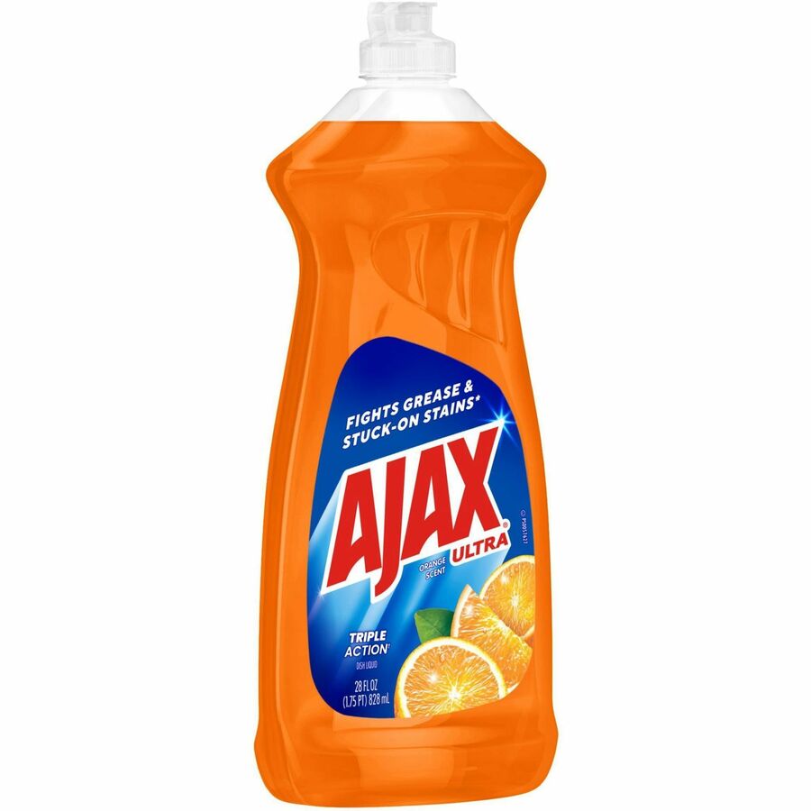 AJAX Triple Action Dish Soap - 28 fl oz (0.9 quart) - Orange Scent - Pleasant Scent, Phosphate-free, Kosher-free - Orange - 9 / Carton