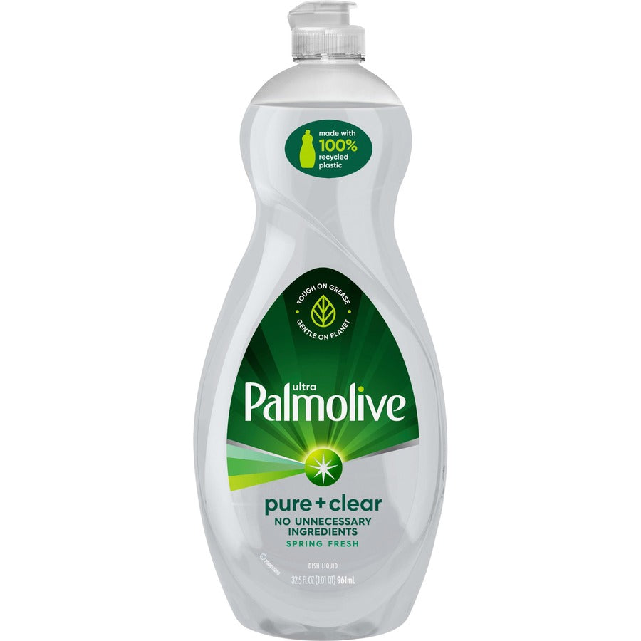 Palmolive Pure/Clear Ultra Dish Soap, 32.5 fl oz, Hypoallergenic, Fragrance-Free, Dye-Free, Phosphate-Free, Paraben-Free, Biodegradable, Clear, 9/Carton