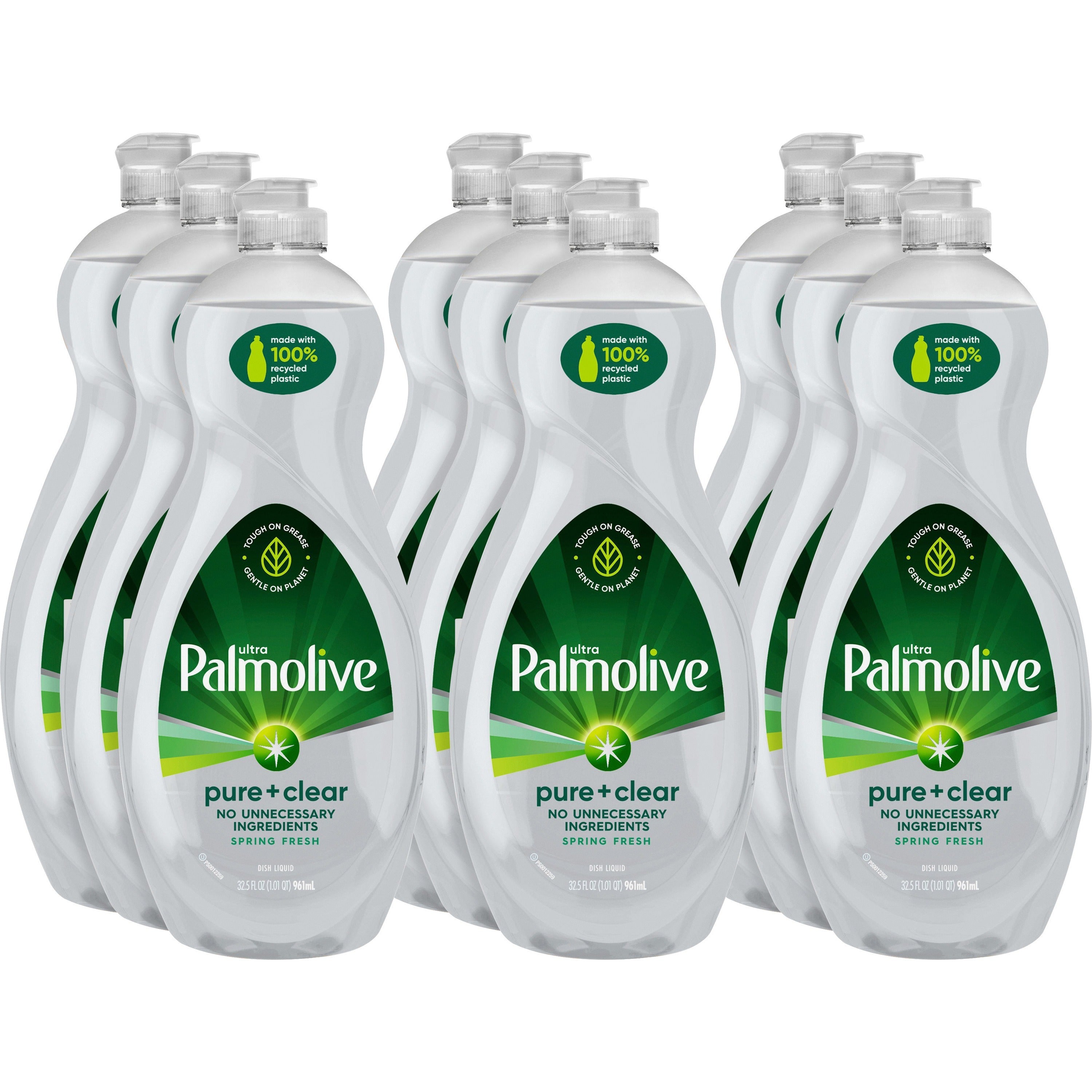 Palmolive Pure/Clear Ultra Dish Soap, 32.5 fl oz, Hypoallergenic, Fragrance-Free, Dye-Free, Phosphate-Free, Paraben-Free, Biodegradable, Clear, 9/Carton