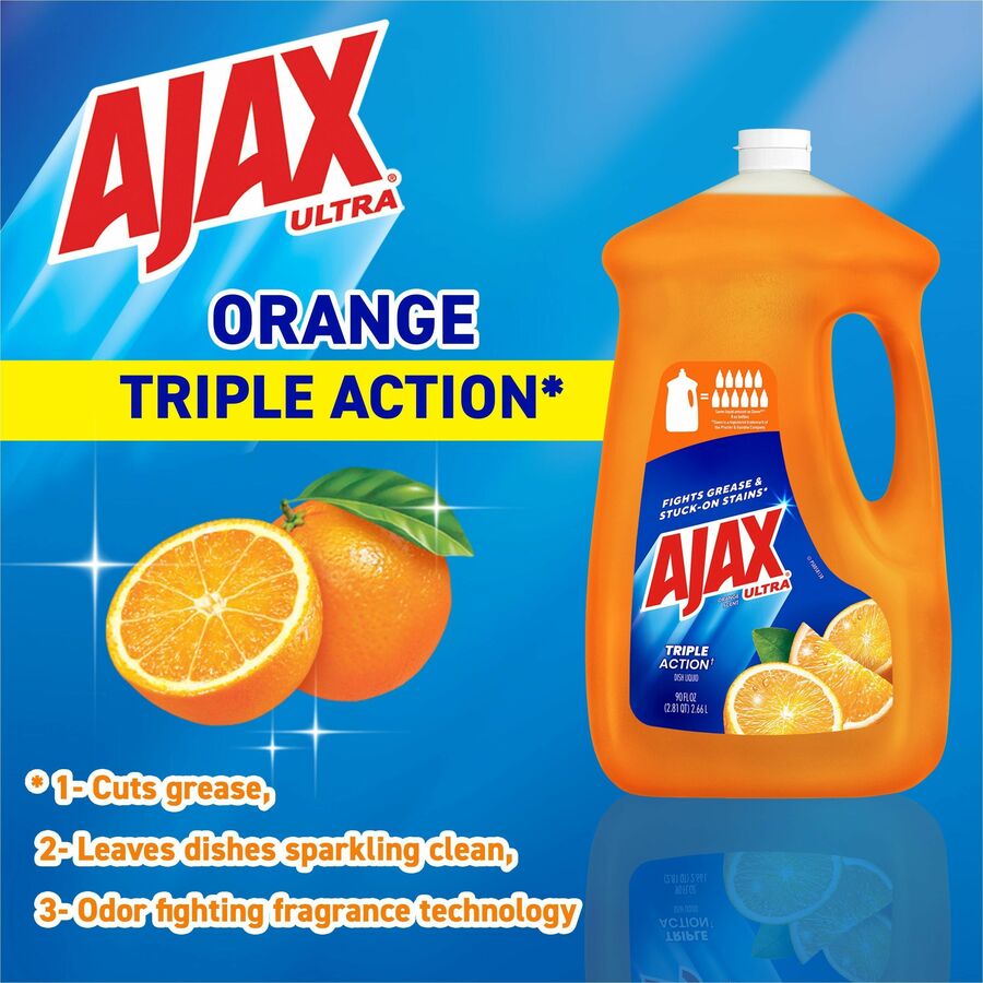 AJAX Triple Action Dish Soap, Orange Scent, 90 fl oz, 1 Each, Phosphate-Free, Kosher-Free