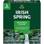 Irish Spring Deodorant Bar Soap with Flaxseed Oil, Original Clean Scent, 3.75 oz, Green, Paraben-free, Phthalate-free, Gluten-free, Recyclable, 3 Pack