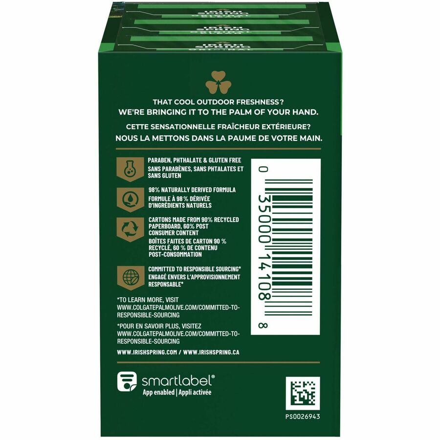 Irish Spring Deodorant Bar Soap with Flaxseed Oil, Original Clean Scent, 3.75 oz, Green, Paraben-free, Phthalate-free, Gluten-free, Recyclable, 3 Pack