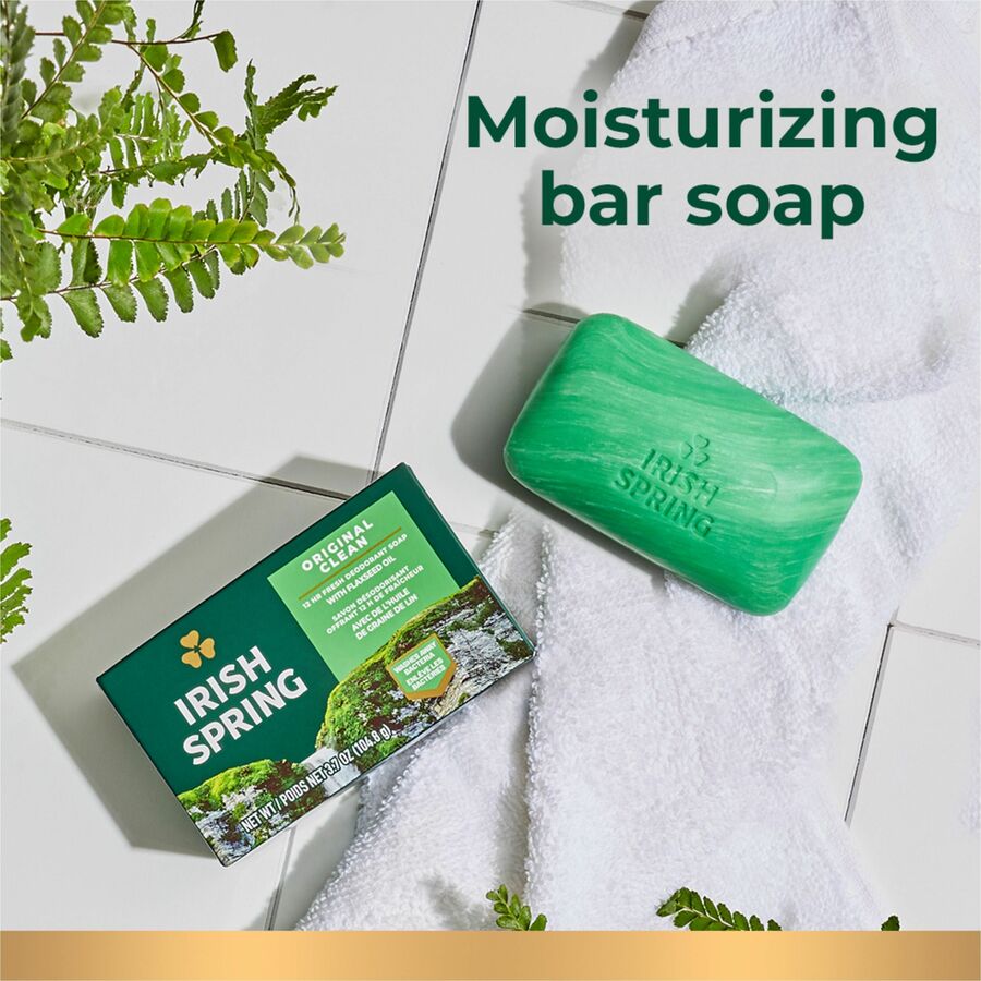 Irish Spring Deodorant Bar Soap with Flaxseed Oil, Original Clean Scent, 3.75 oz, Green, Paraben-free, Phthalate-free, Gluten-free, Recyclable, 3 Pack