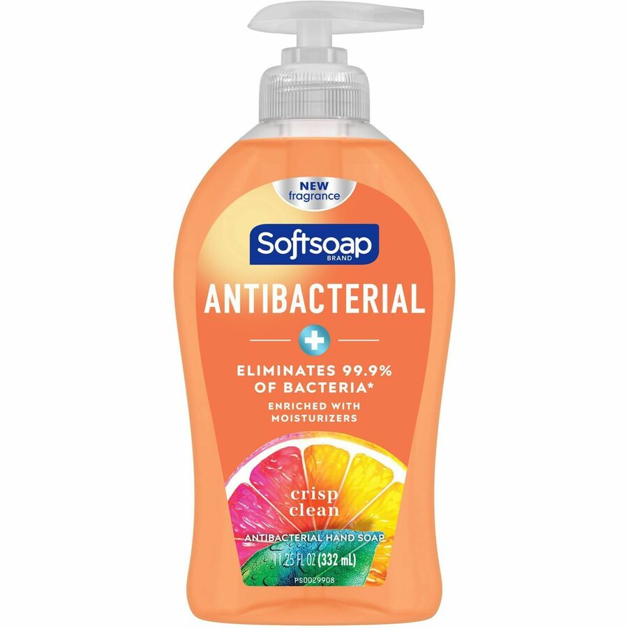 Softsoap Antibacterial Soap Pump, Crisp Clean Scent, 11.25 fl oz, Orange, Pump Bottle, Moisturizing, Refillable, Paraben-free, Phthalate-free, Biodegradable, 6/Carton
