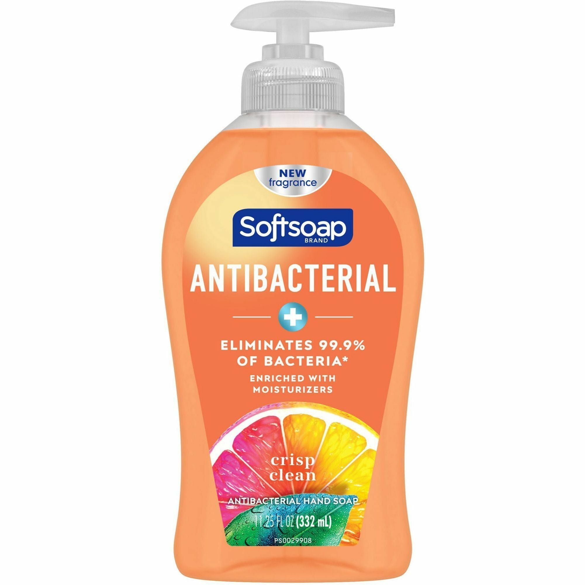 Softsoap Antibacterial Soap Pump, Crisp Clean Scent, 11.25 fl oz, Orange, Pump Bottle, Moisturizing, Refillable, Paraben-free, Phthalate-free, Biodegradable, 6/Carton