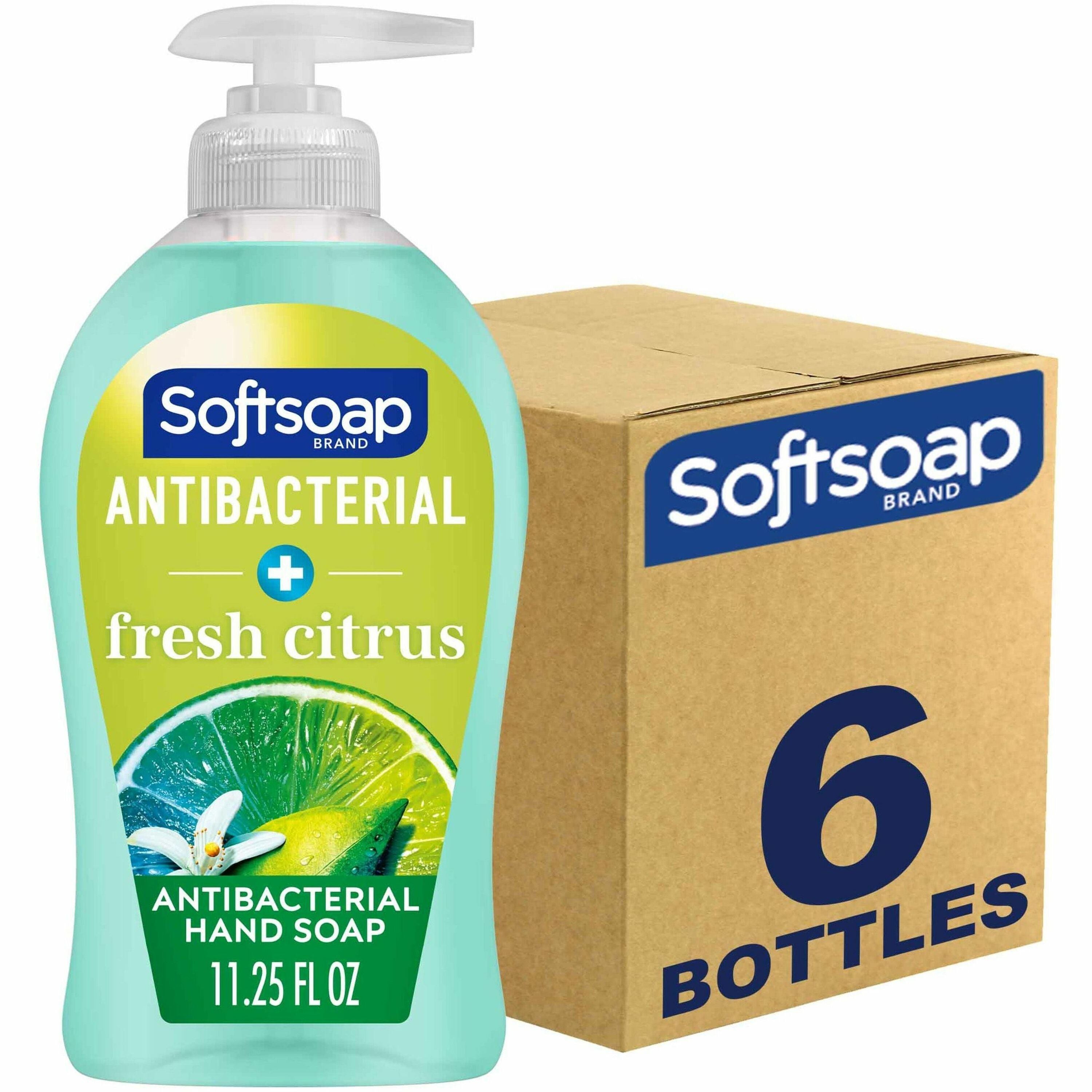 Softsoap Antibacterial Soap Pump, Fresh Citrus Scent, 11.25 fl oz, Green, Pump Bottle, Moisturizing, Refillable, Paraben-free, Phthalate-free, pH Balanced, Biodegradable, Recyclable, 6/Carton