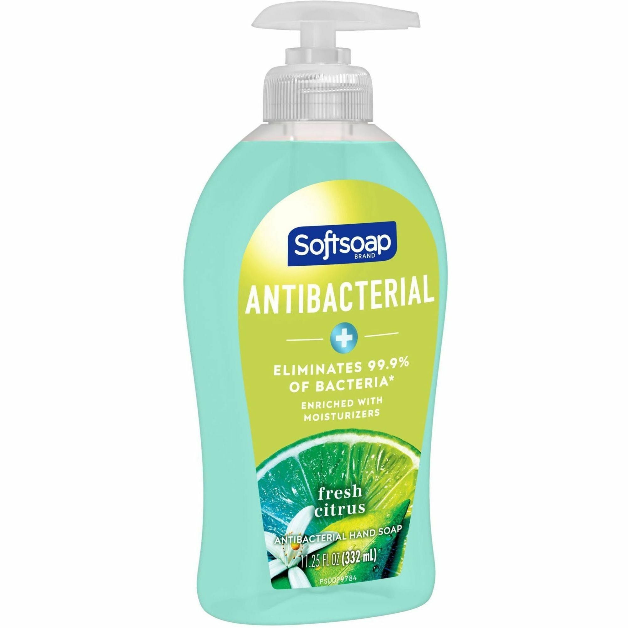 Softsoap Antibacterial Soap Pump, Fresh Citrus Scent, 11.25 fl oz, Green, Pump Bottle, Moisturizing, Refillable, Paraben-free, Phthalate-free, pH Balanced, Biodegradable, Recyclable, 6/Carton