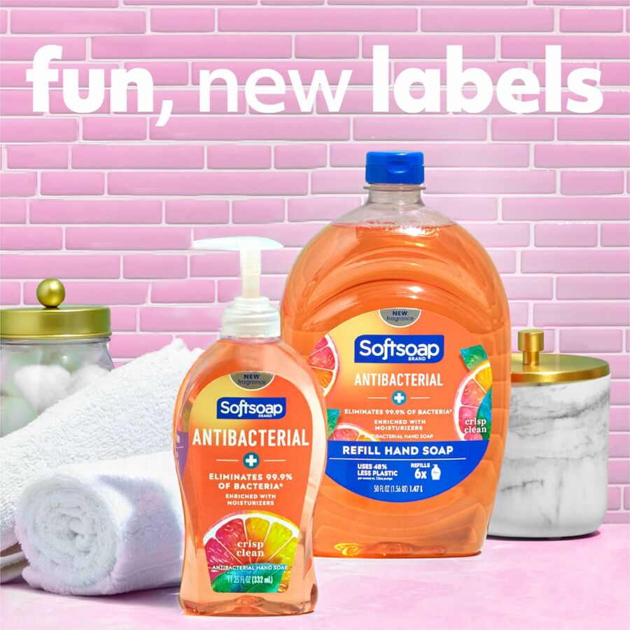 Softsoap Antibacterial Hand Soap, Crisp Clean Scent, 1.56 Quart, Orange, Moisturizing, Refillable, Paraben-Free, Phthalate-Free, Biodegradable, 6/Carton