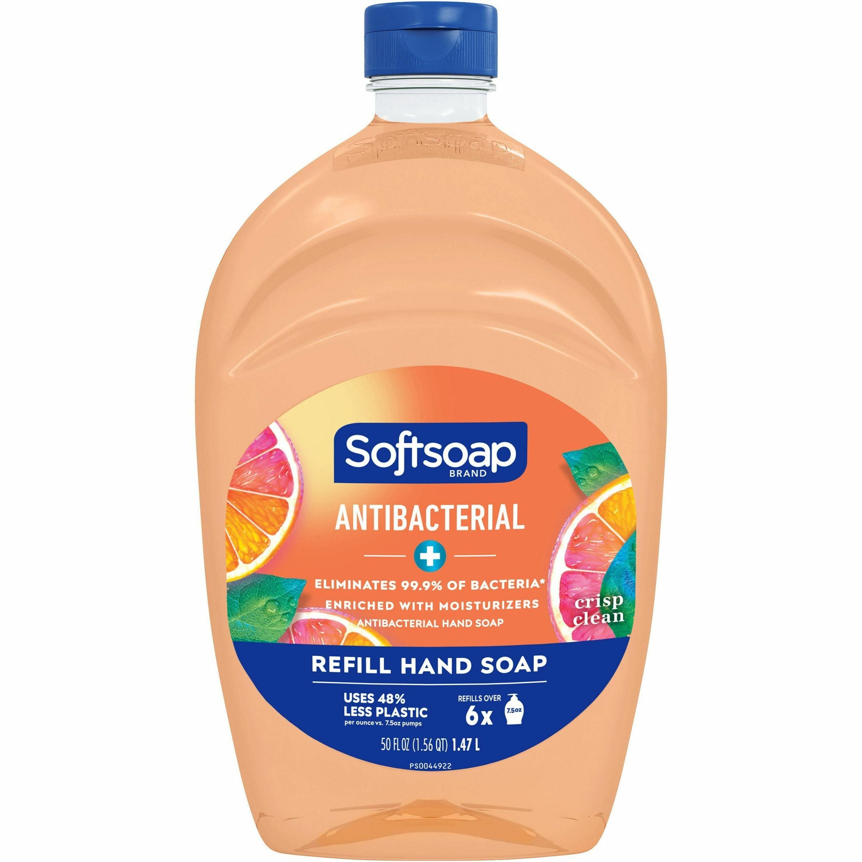 Softsoap Antibacterial Hand Soap, Crisp Clean Scent, 1.56 Quart, Orange, Moisturizing, Refillable, Paraben-Free, Phthalate-Free, Biodegradable, 6/Carton