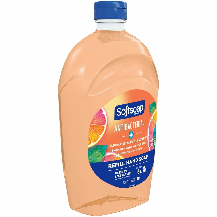 Softsoap Antibacterial Hand Soap, Crisp Clean Scent, 1.56 Quart, Orange, Moisturizing, Refillable, Paraben-Free, Phthalate-Free, Biodegradable, 6/Carton