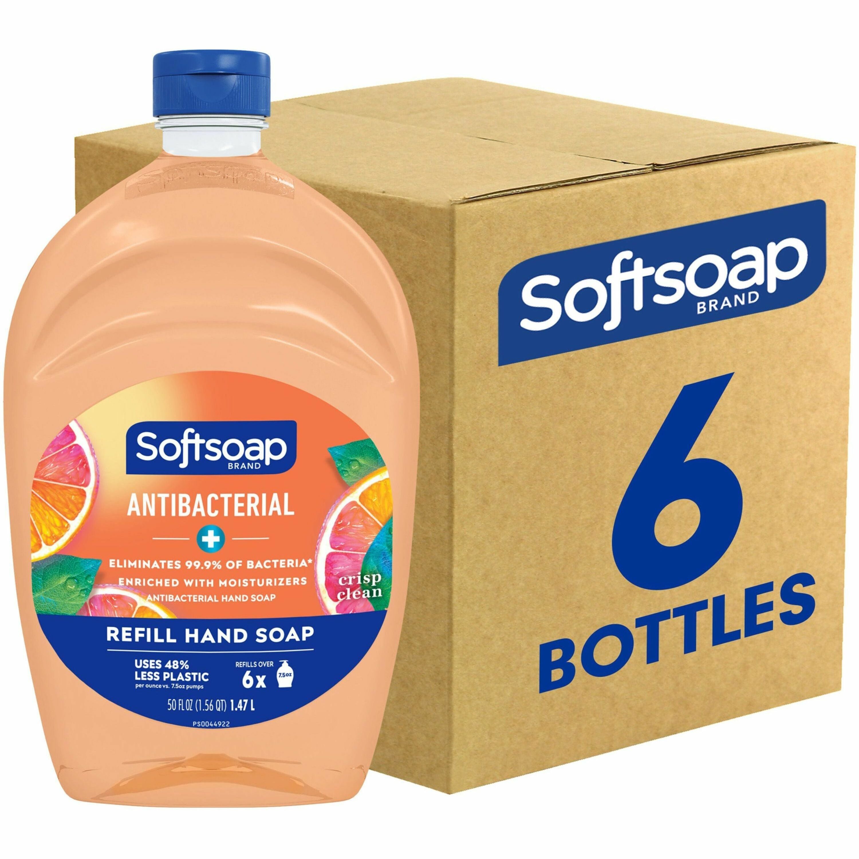 Softsoap Antibacterial Hand Soap, Crisp Clean Scent, 1.56 Quart, Orange, Moisturizing, Refillable, Paraben-Free, Phthalate-Free, Biodegradable, 6/Carton