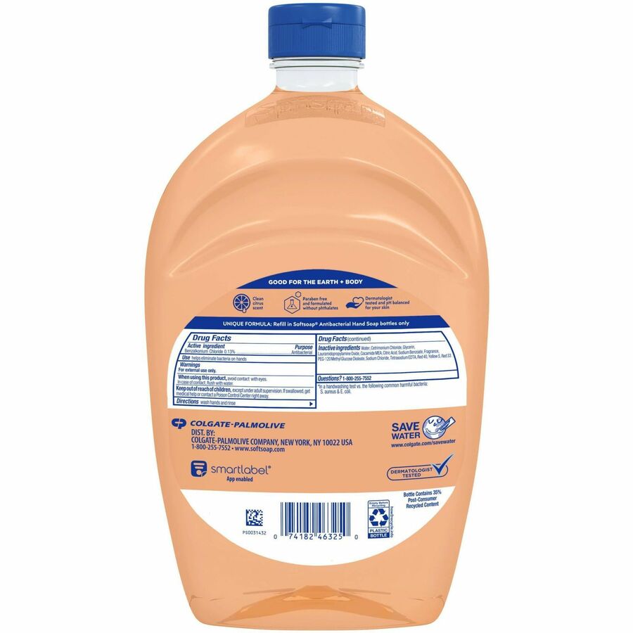 Softsoap Antibacterial Hand Soap, Crisp Clean Scent, 1.56 Quart, Orange, Moisturizing, Refillable, Paraben-Free, Phthalate-Free, Biodegradable, 6/Carton