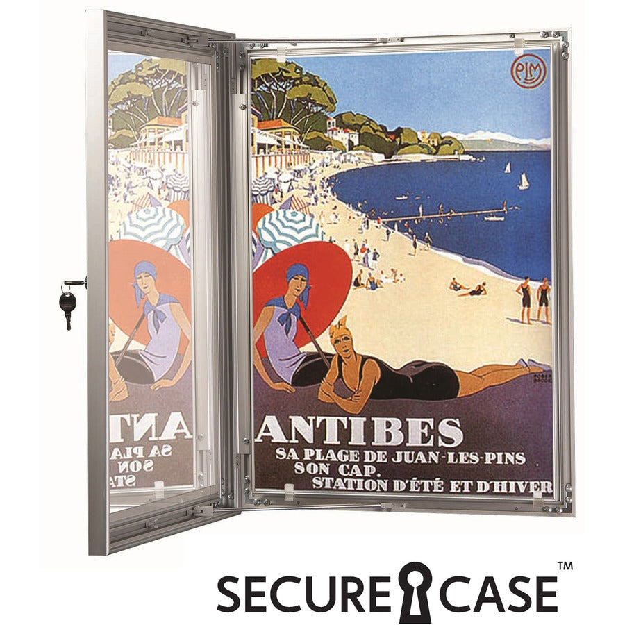 Seco Locking Poster Case, 11" x 14" Silver Aluminum Frame, Rectangle, Portrait or Landscape, Anodized Finish, Weatherproof, Shatterproof, Lockable, Rustproof, Waterproof, 1 Each