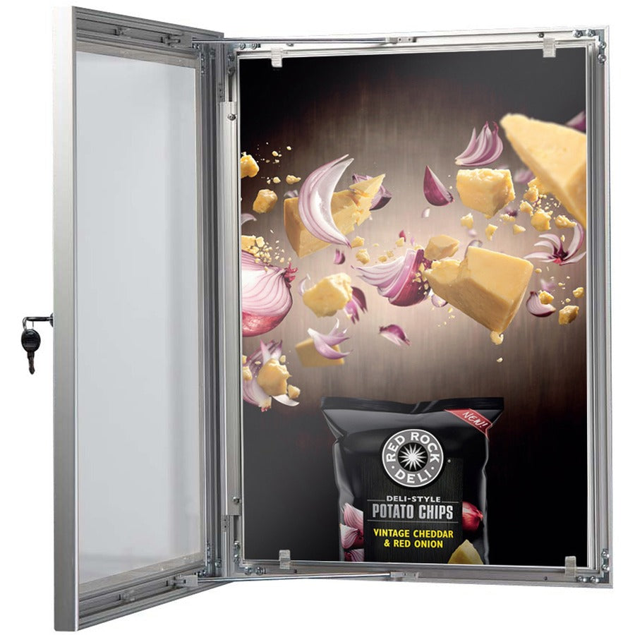 Seco Locking Poster Case, 11" x 17" Frame, Rectangle, Portrait or Landscape, Anodized Silver, Weatherproof, Shatterproof, Lockable, Rustproof, Waterproof, Aluminum/Plastic/Polycarbonate, 1 Each