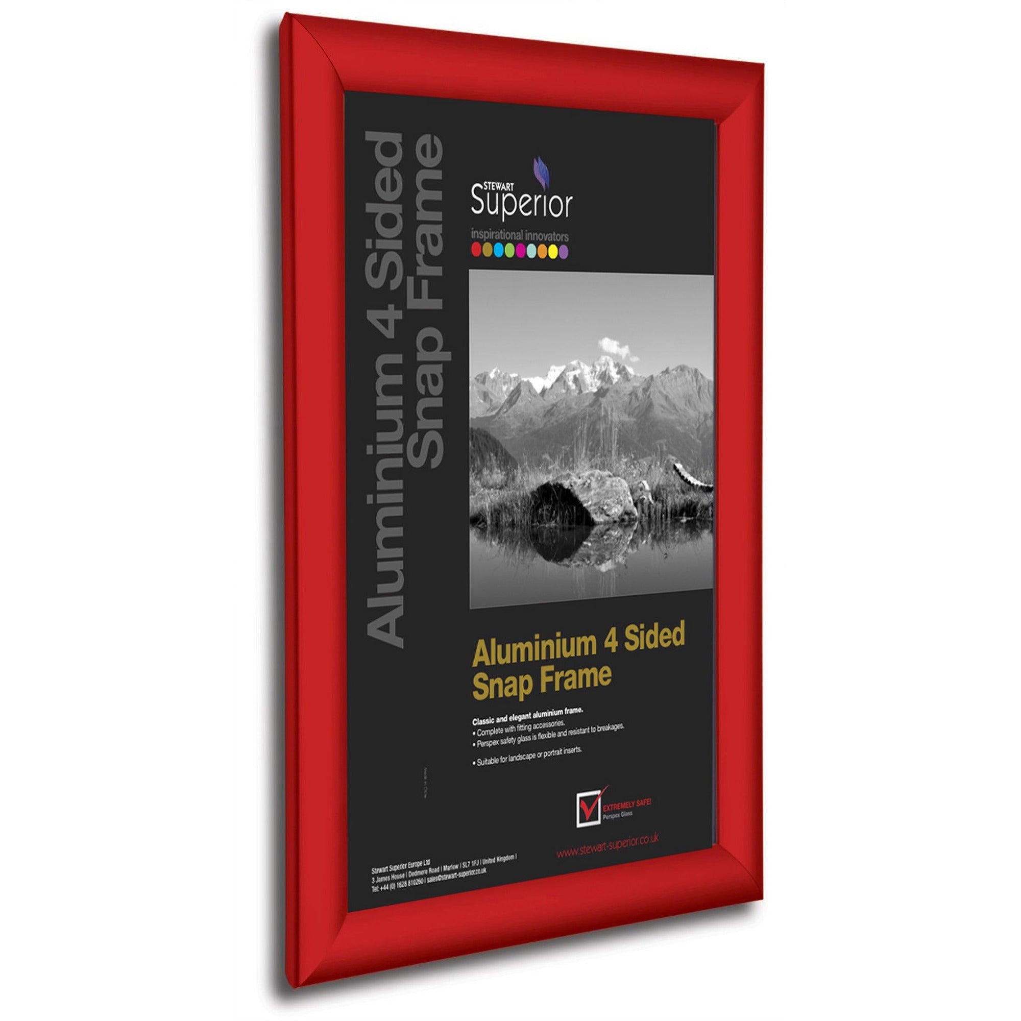Seco Mitred Snap Frame, 18" x 24", Rectangle, Durable Aluminum, Red, 1 Each