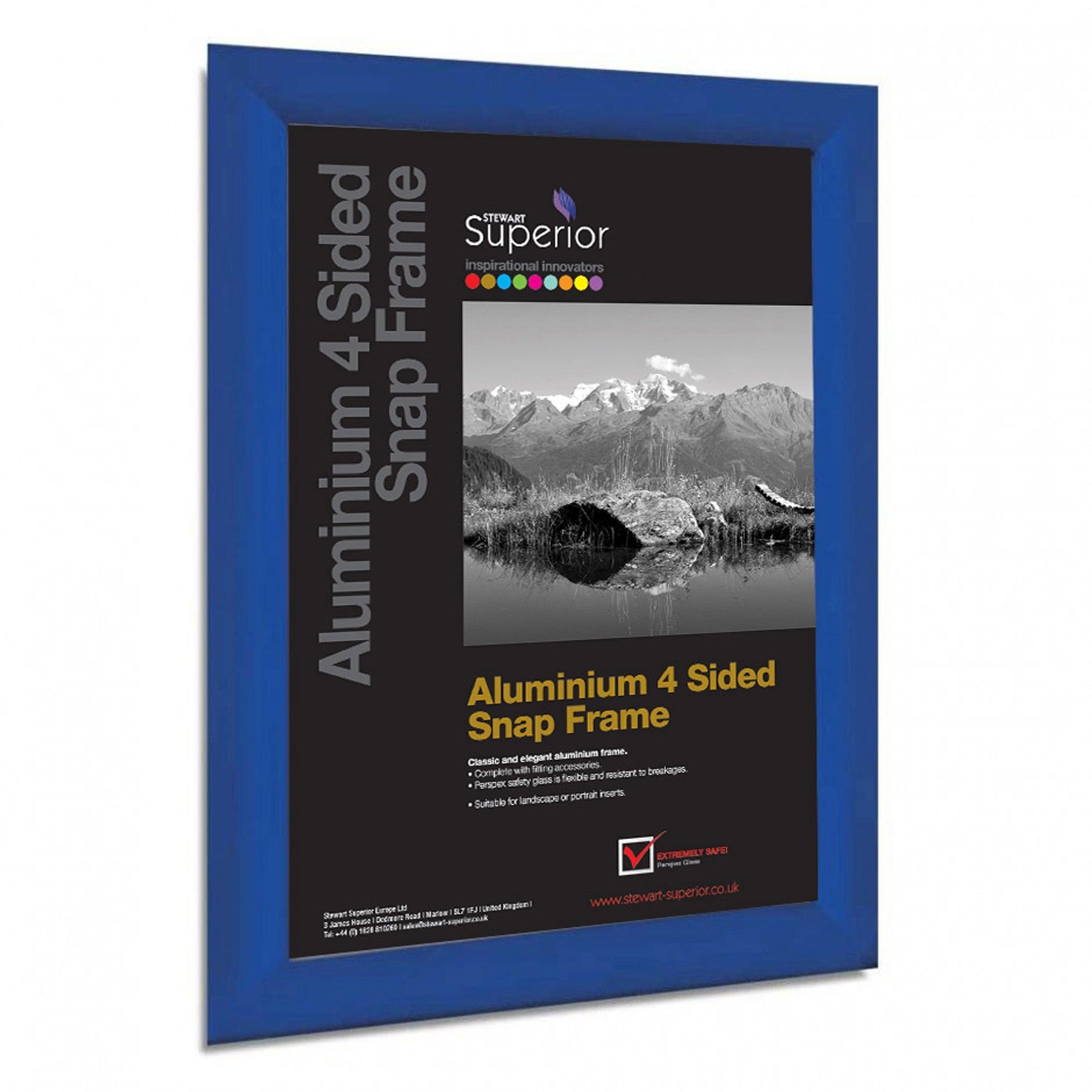 Seco Mitred Snap Frame, 24" x 36", Rectangle, Durable Aluminum, Blue, 1 Each
