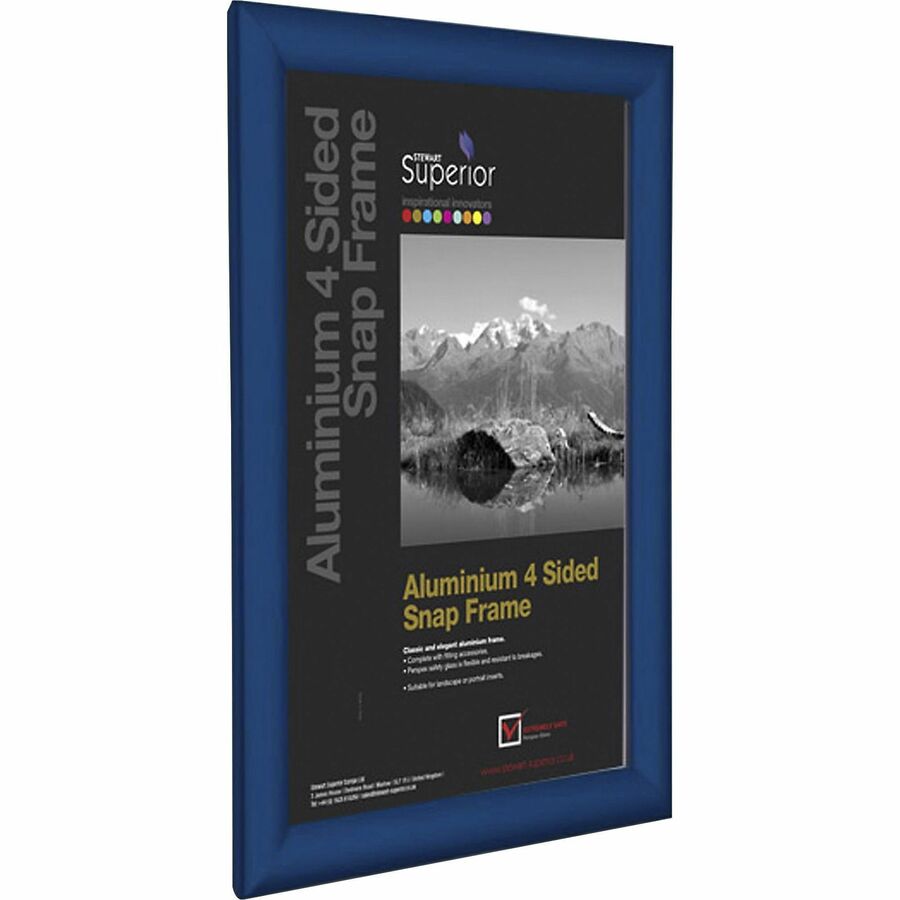 Seco Mitred Snap Frame, 8.50" x 11", Rectangle, Durable Aluminum, Blue, 1 Each