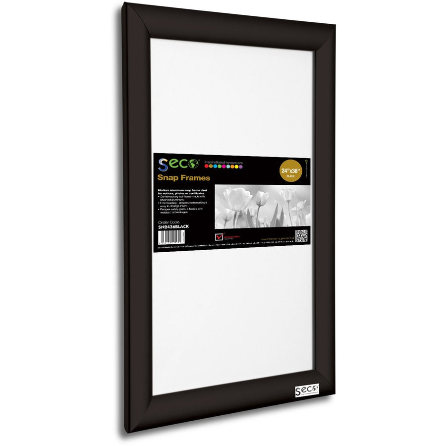 Seco Classic Snap Frame, 24" x 36", Rectangle, Black Aluminum, 1 Each