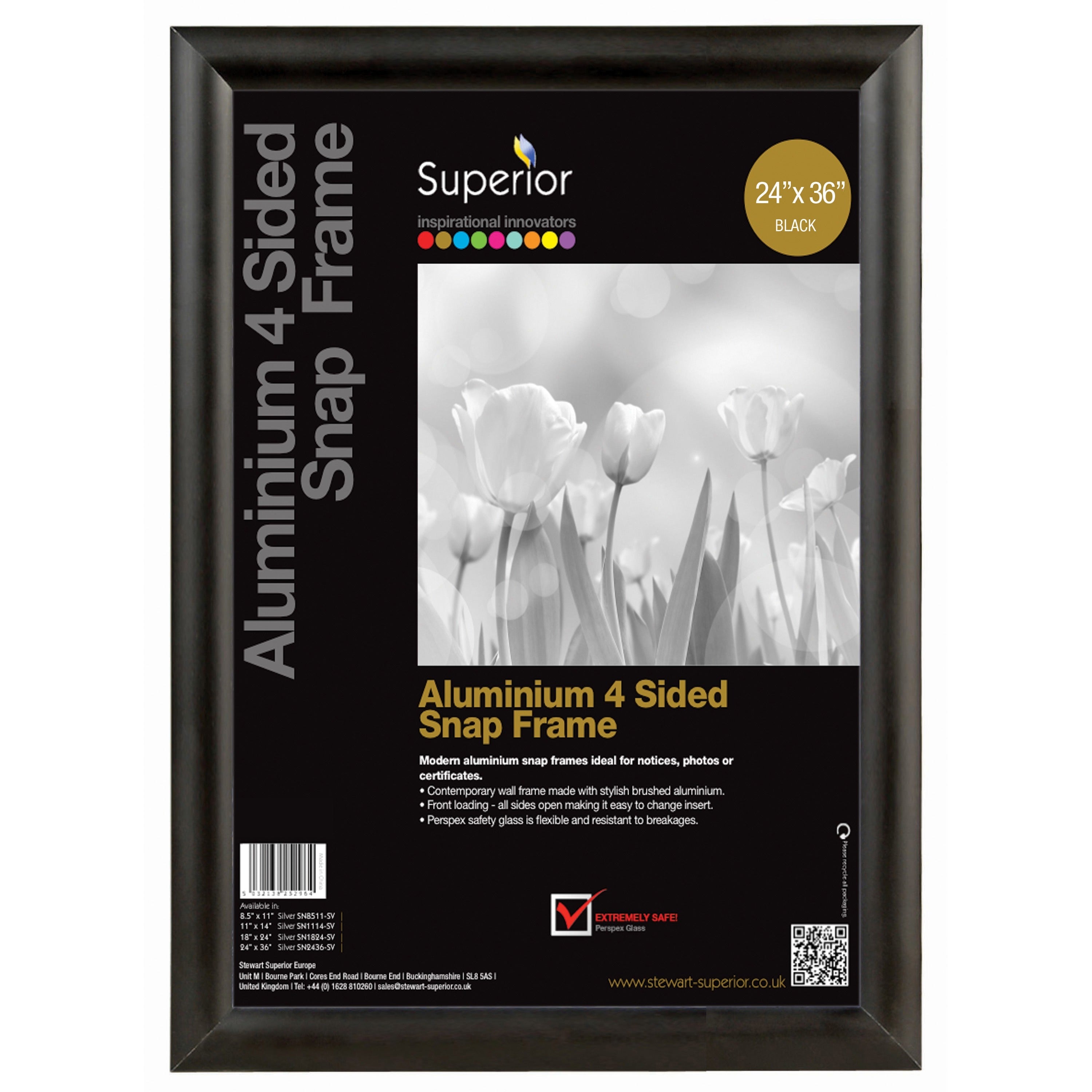 Seco Classic Snap Frame, 24" x 36", Rectangle, Black Aluminum, 1 Each