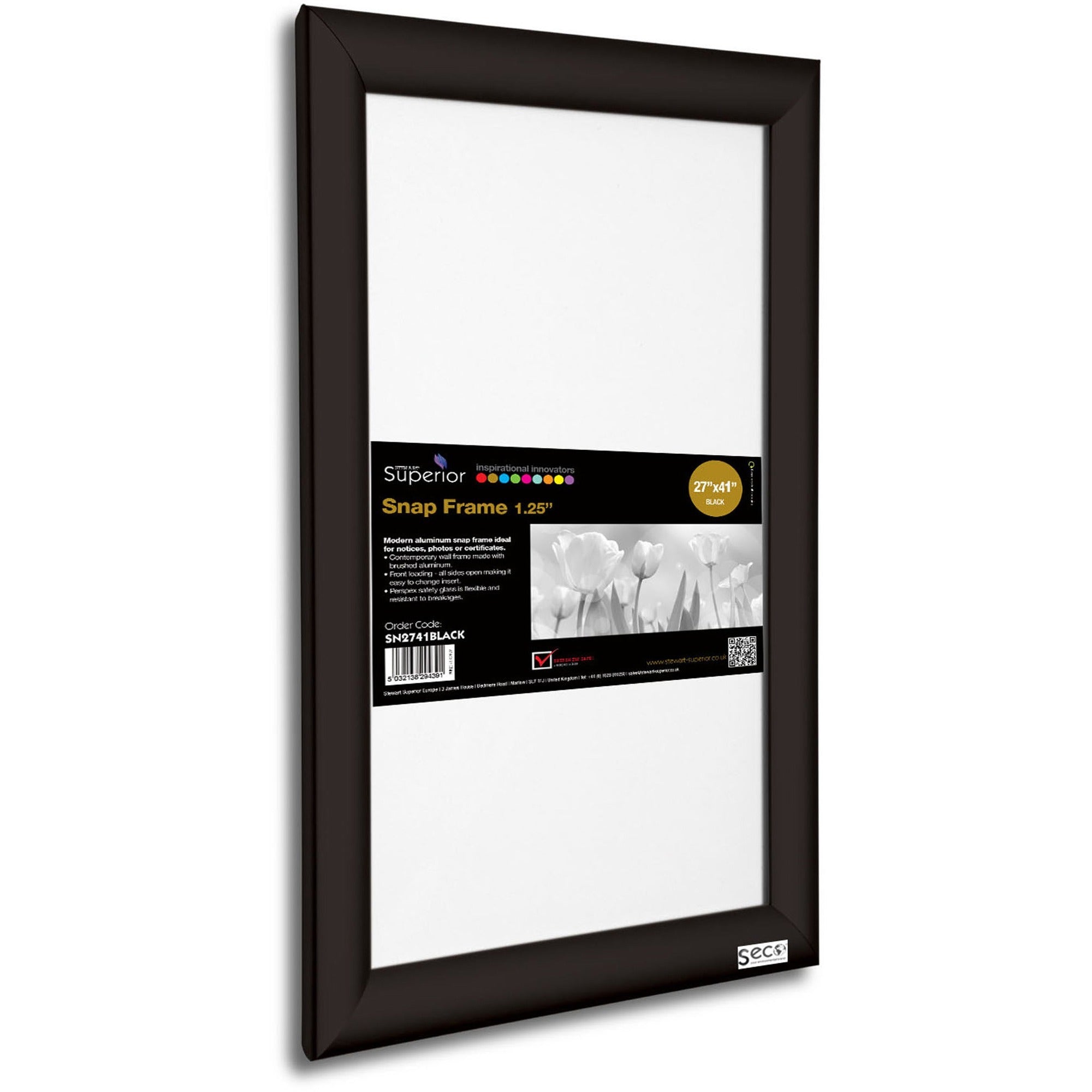 Seco Classic Snap Frame, 27" x 41", Rectangle, Black Aluminum, 1 Each