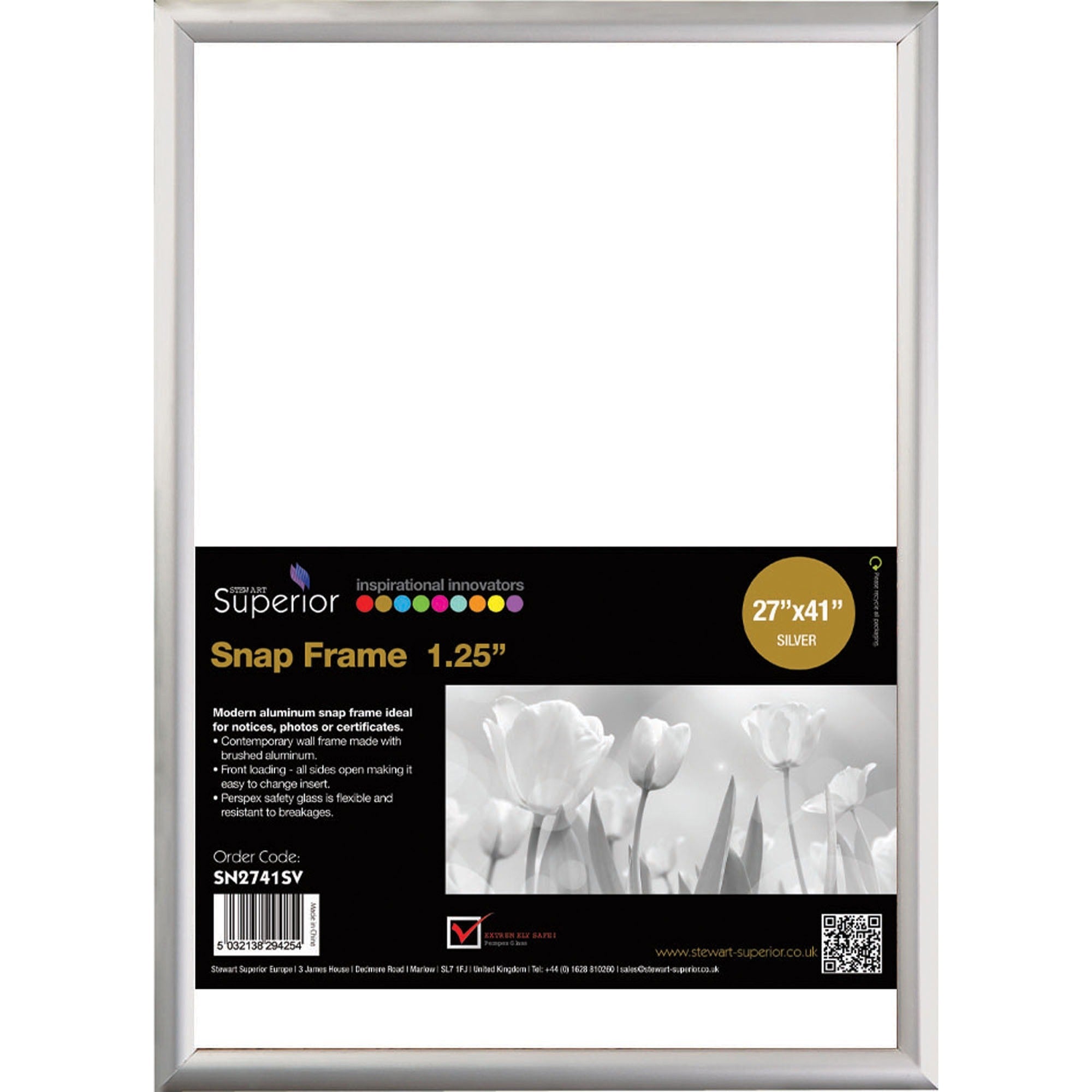 Seco Classic Snap Frame, 27" x 41", Rectangle, Black/Silver Aluminum, 1 Each