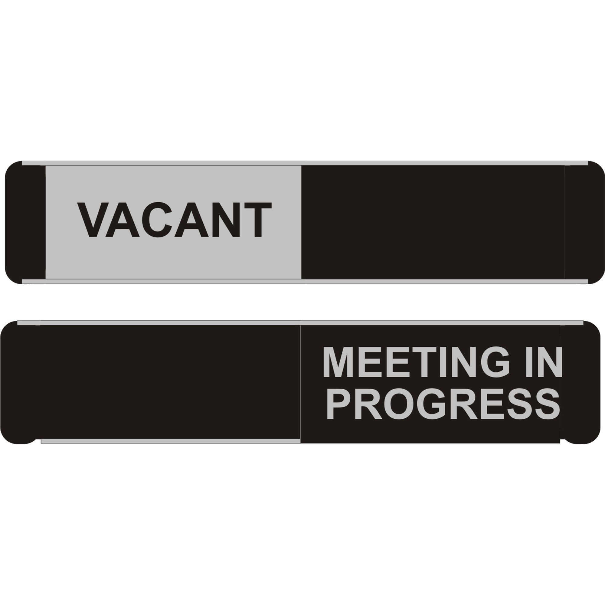 Seco Door Sign, "Vacant/Meeting In Progress", 10" x 2", Rectangular, Self-adhesive, Aluminum/PVC, 1 Each