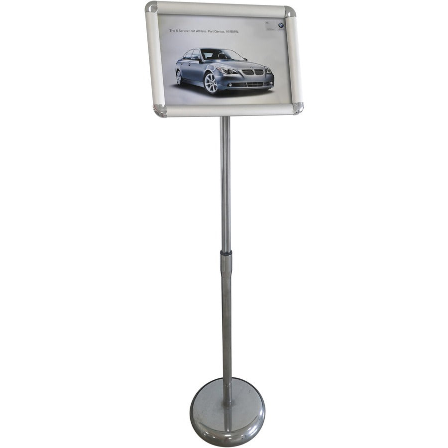 Seco Height-adjustable Menuboard, 17" x 11", Rectangular, Chrome Base, Snap-frame, 1 Each