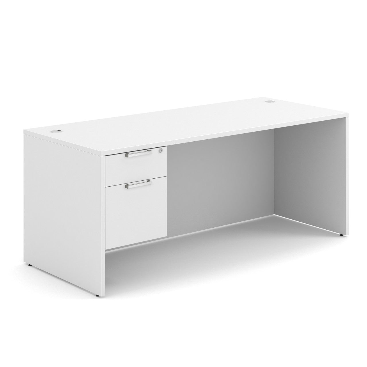 OfficeSource OS Laminate Collection Single 3/4 Pedestal Desk - 71" x 30" - White