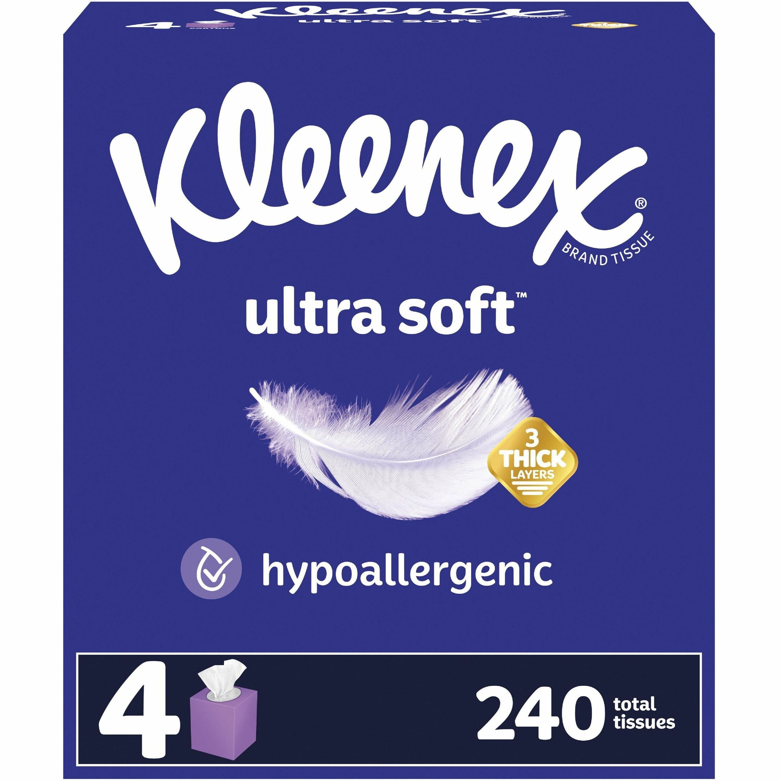 Kleenex Ultra Soft Tissues - 3 Ply - WhiteBox - 60/Box - 4 / Pack