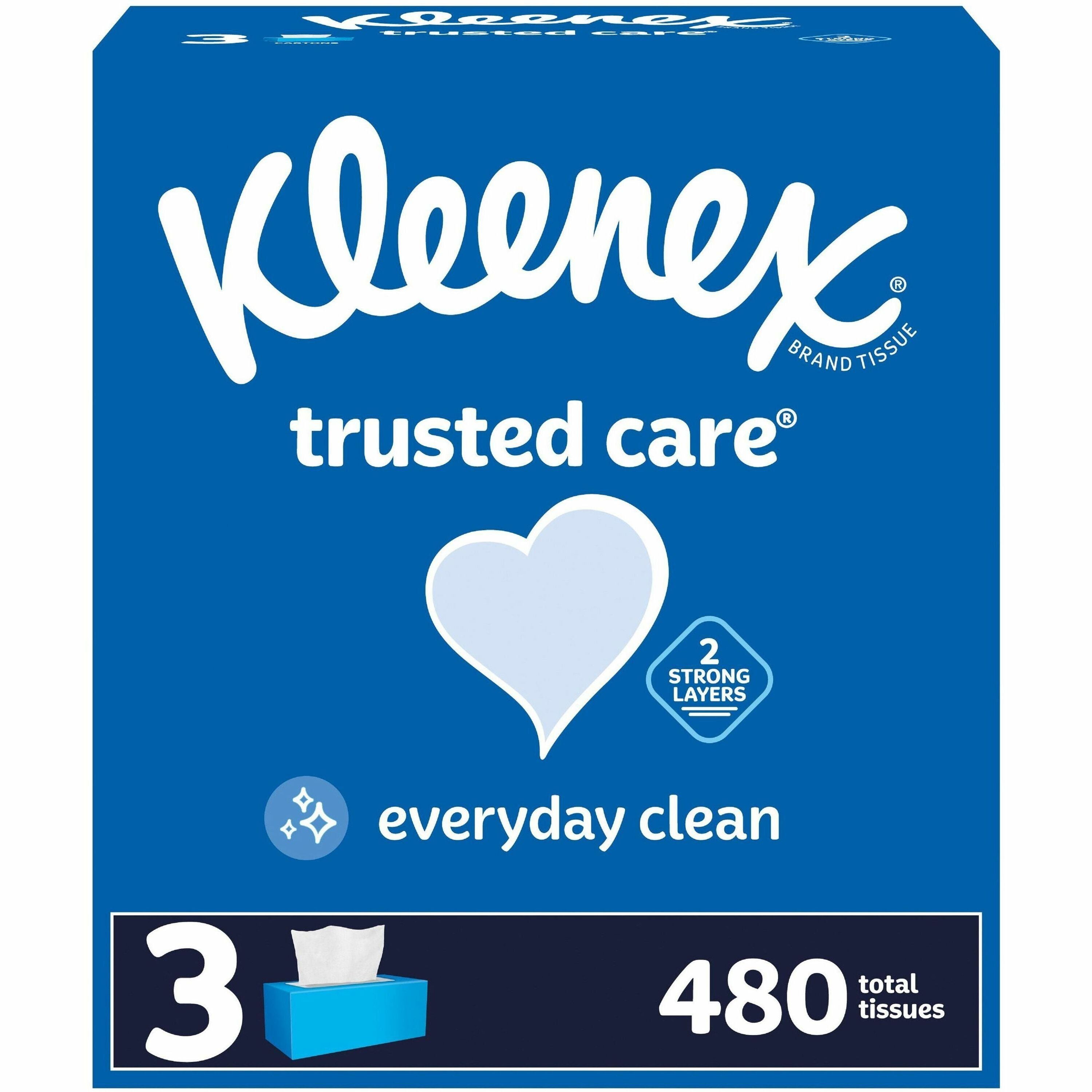 Kleenex trusted care Tissues - 2 Ply - 8.40" Width x 8.50" Length - White - 160/Box - 3 / Pack