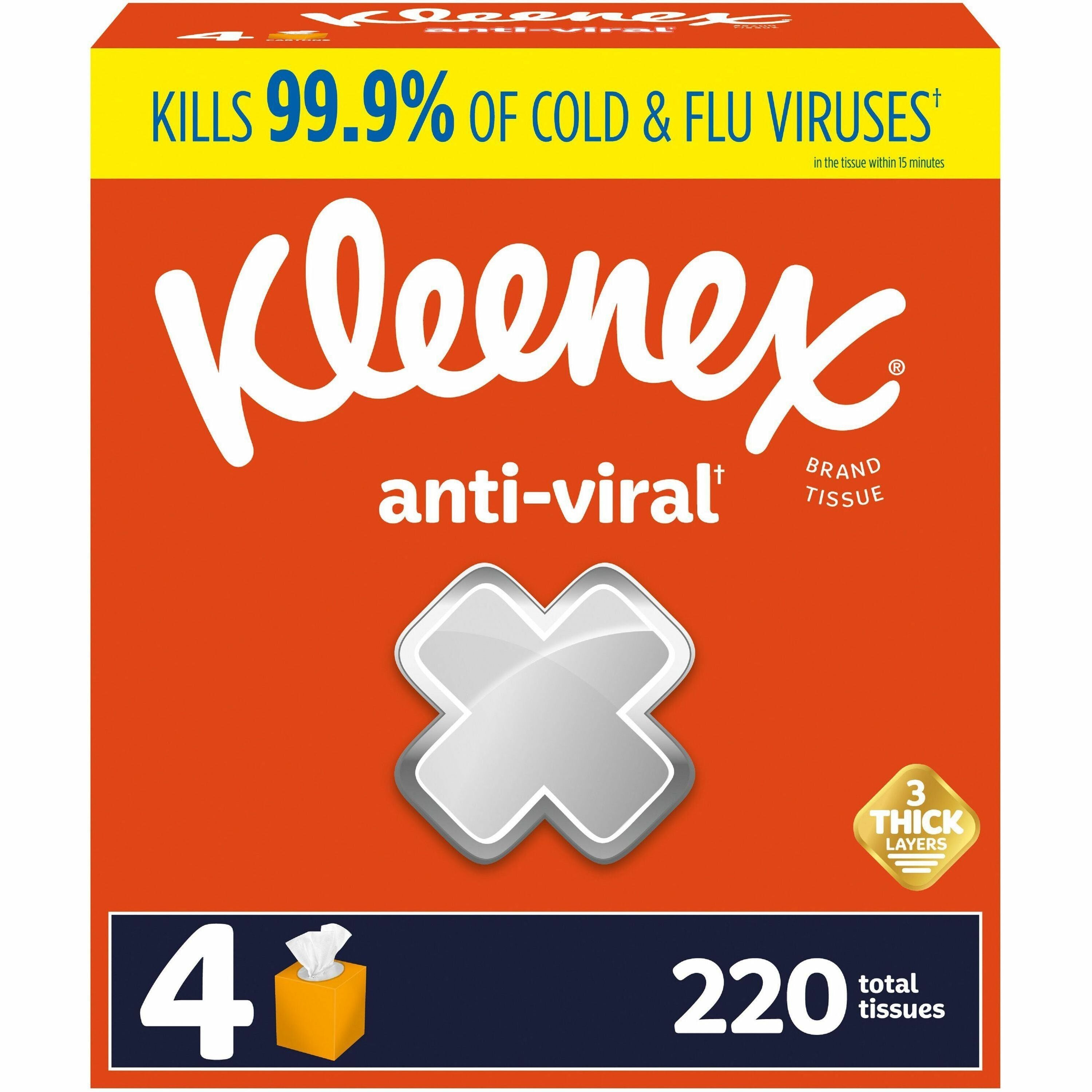 Kleenex Anti-viral Facial Tissue - 3 Ply - WhiteBox - 55/Box - 4 / Pack